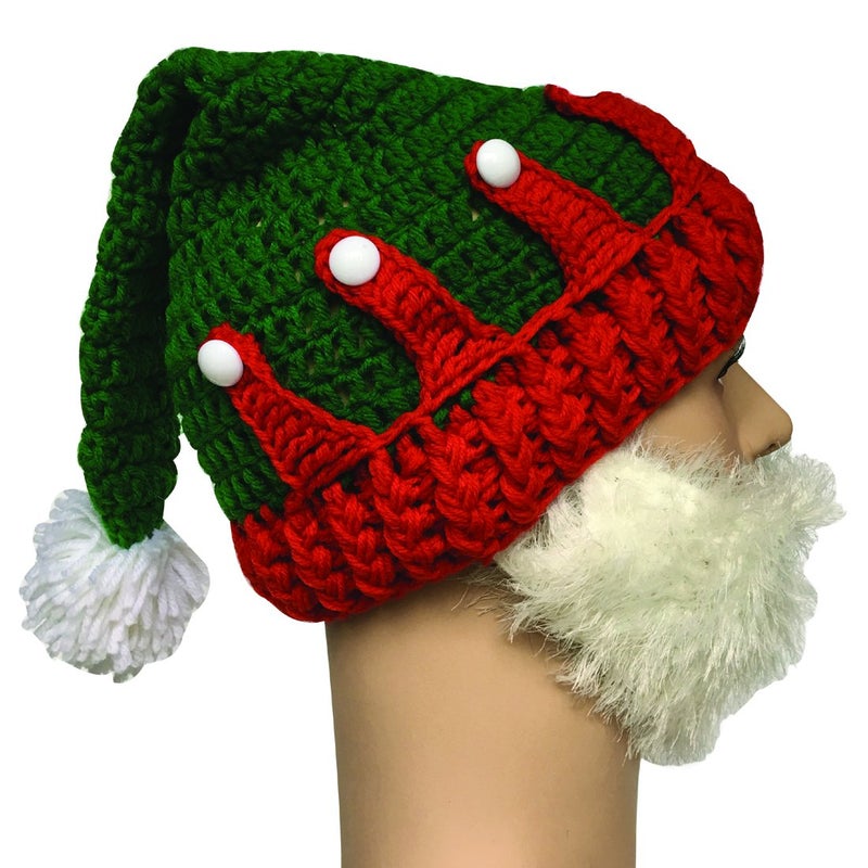 Kafeimali Unisex Christmas Winter Knitted Crochet Beanie Santa Hat with Beard Foldaway Bearded Caps (Red) - Image 5